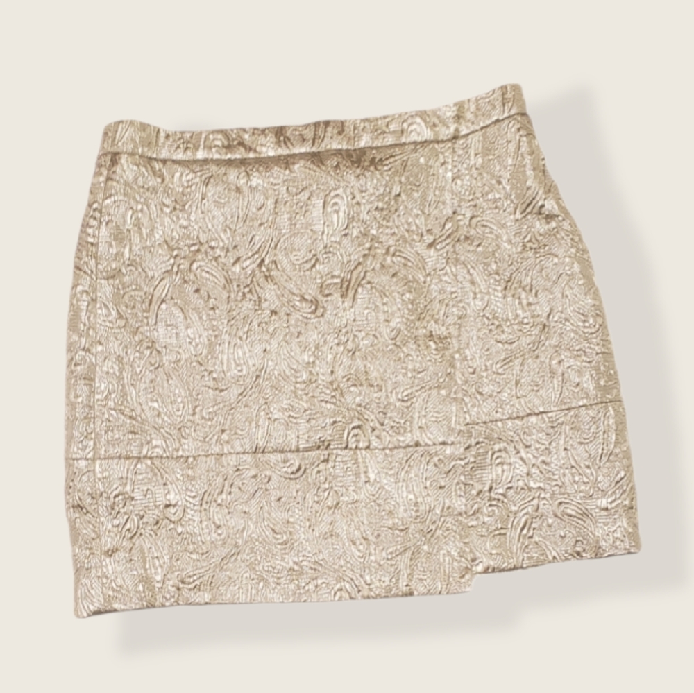 J.CREW mini skirt silver w/ floral brocade - Picture 1 of 5